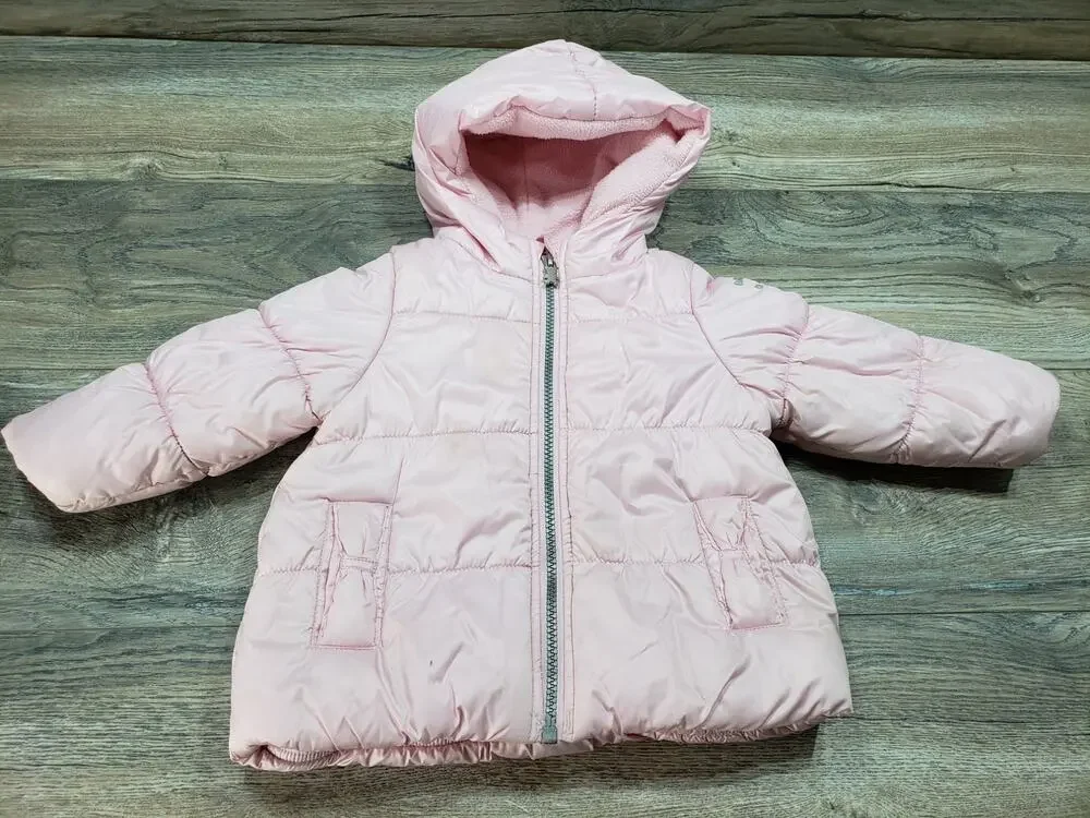 OshKosh Toddler Girls Pink hooded Puffer Coat Size 18Months full zip pockets